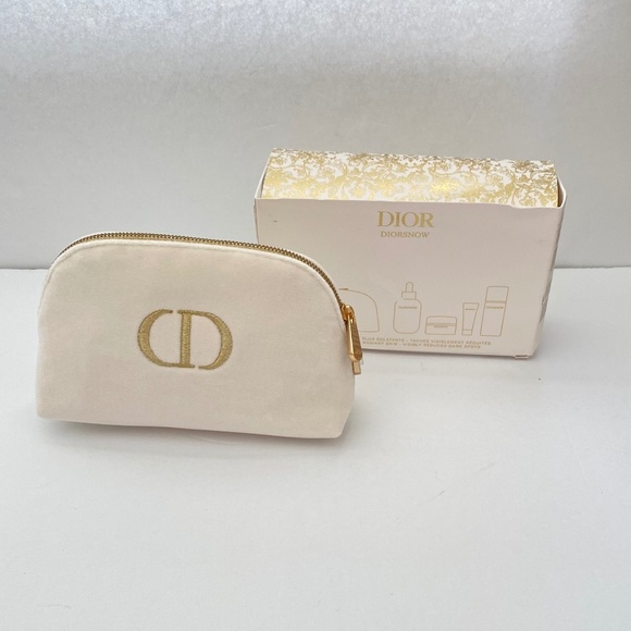 Christian Dior Gold Embroidered CD White Cosmetic Pouch Bag - Picture 7 of 8